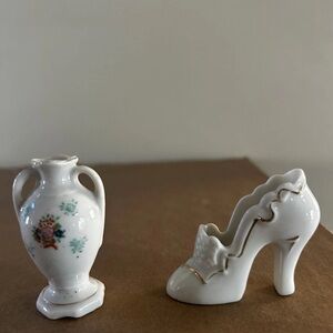 Vintage Collectible Made Japan Porcelain Mini Flower Vase & Heeled Shoe